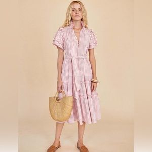 Hunter Bell Matthews Pink Gingham Midi Dress size Medium Never Worn